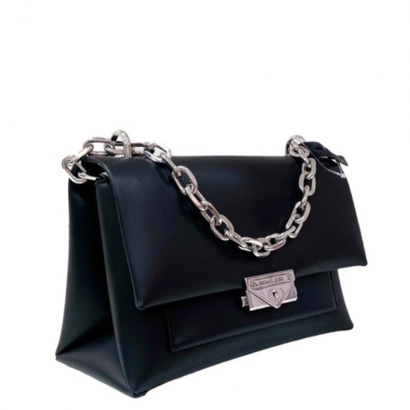 NWT - Authentic Michael Kors Cece Medium Flap Chain Shoulder Bag Black/Silver - Picture 4 of 7